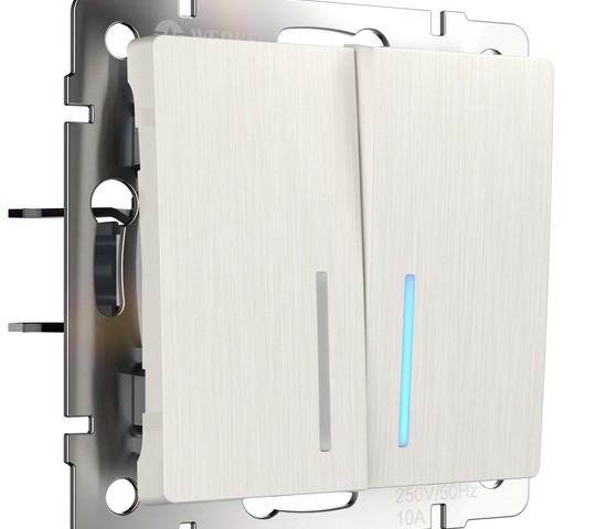 Выключатель двухклавишный с подсветкой (перламутровый рифленый) (W1120113)