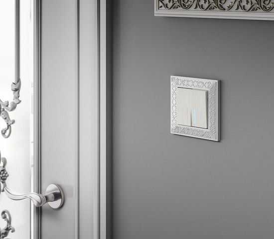 Выключатель двухклавишный с подсветкой (перламутровый рифленый) (W1120113)