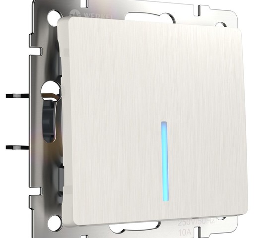 Выключатель одноклавишный проходной с подсветкой (перламутровый рифленый) (W1112113)