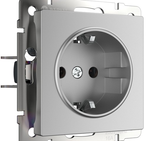 Розетка с заземлением, безвинтовой зажим (серебряный) (W1171306)
