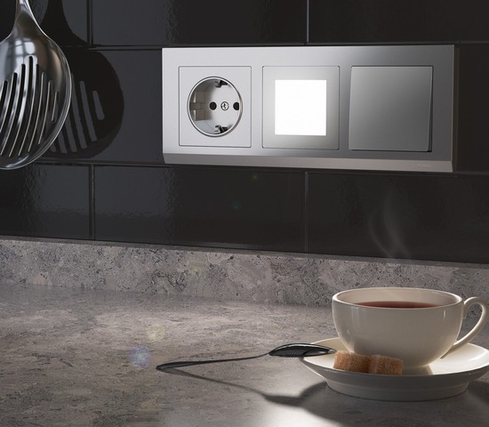 Розетка с заземлением и шторками (серебряный) (W1171106)