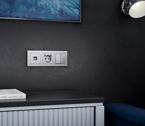 Розетка с заземлением, шторками и USBх2 (серебряный) (W1171506)