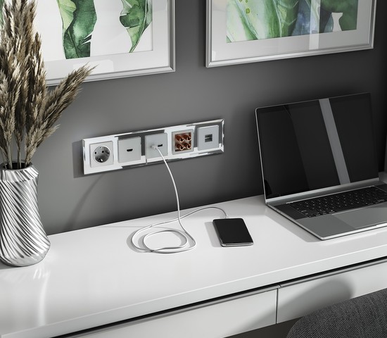 Розетка USB тип A+С (серебряный) (W1171806)