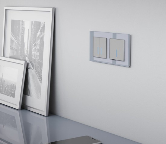 Сенсорный выключатель двухклавишный с подсветкой 1000 Вт (серебряный) (W4520006)
