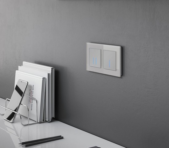 Сенсорный выключатель двухклавишный с подсветкой 1000 Вт (серебряный) (W4520006)