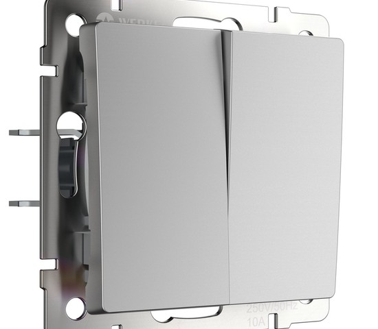 Выключатель двухклавишный проходной (серебряный) (W1122006)