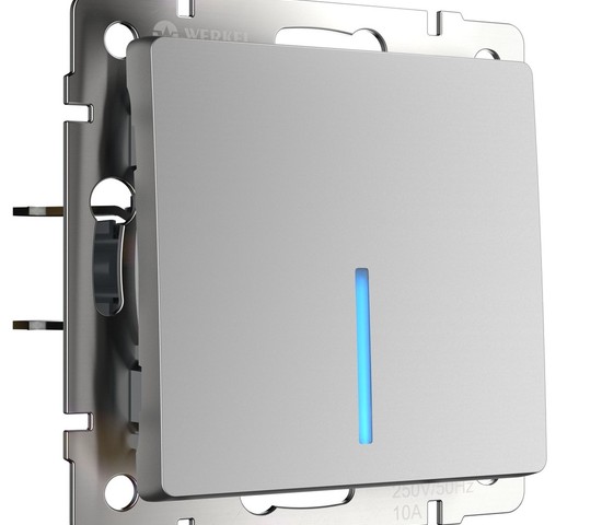 Выключатель одноклавишный с подсветкой (серебряный) (W1110106)