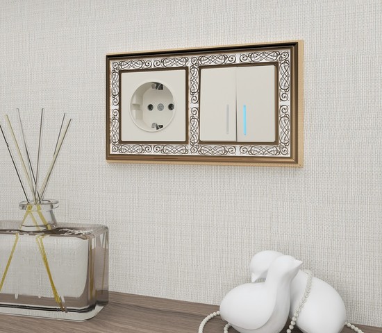 Рамка на 2 поста Palacio Gracia (золото/белый) (W0021429)