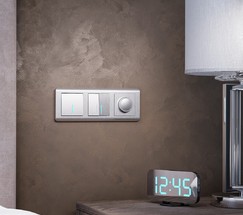 Выключатель двухклавишный проходной с подсветкой (cеребряный рифленый) (W1122109)