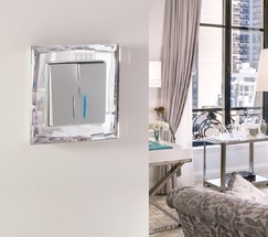 Выключатель двухклавишный с подсветкой (cеребряный рифленый) (W1120109)