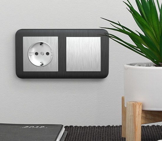 Выключатель одноклавишный проходной (cеребряный рифленый) (W1112009)