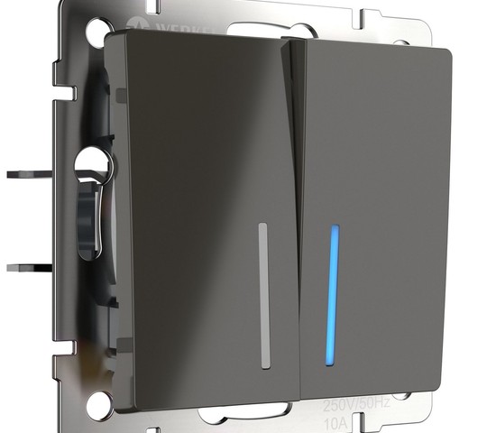 Выключатель двухклавишный проходной с подсветкой (серо-коричневый) (WL07-SW-2G-2W-LED)