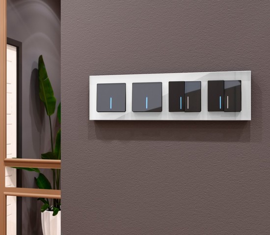 Выключатель двухклавишный проходной с подсветкой (серо-коричневый) (WL07-SW-2G-2W-LED)