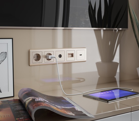 Накладка для двойной розетки Еthernet RJ-45 (шампань рифленый) (W1191110)