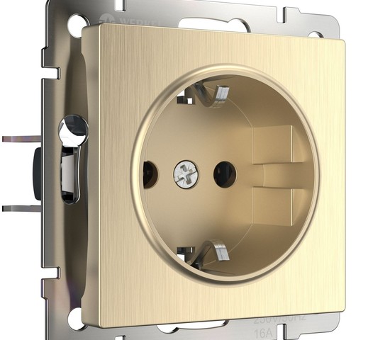 Розетка с заземлением и шторками (шампань рифленый) (W1171110)