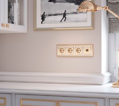 Розетка с заземлением и шторками (шампань рифленый) (W1171110)