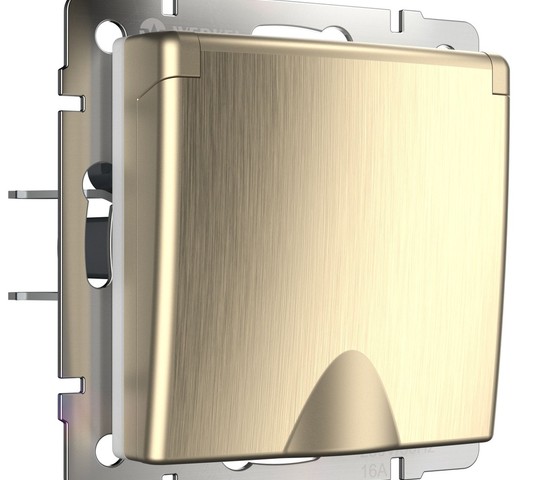 Розетка влагозащ. с зазем. с защит. крышкой и шторками (шампань рифленый) (W1171210)