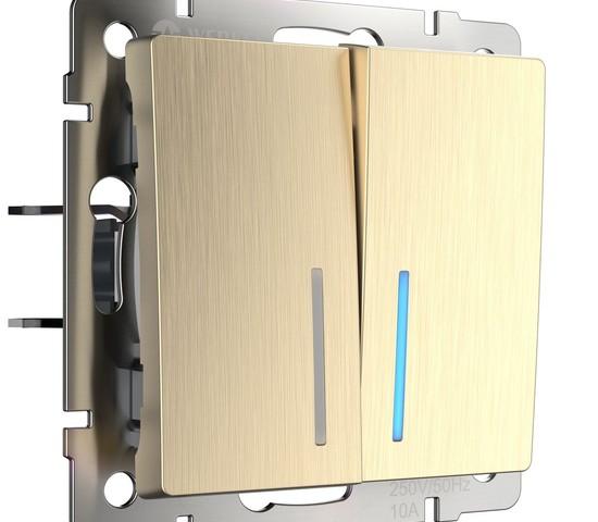 Выключатель двухклавишный проходной с подсветкой (шампань рифленый) (W1122110)