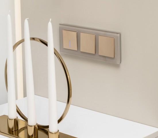 Выключатель одноклавишный проходной (шампань рифленый) (W1112010)