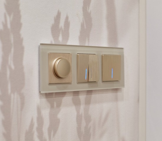 Выключатель одноклавишный проходной с подсветкой (шампань рифленый) (W1112110)