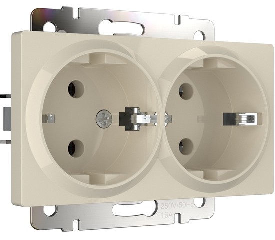 Розетка двойная с заземлением (слоновая кость) (W1172003)