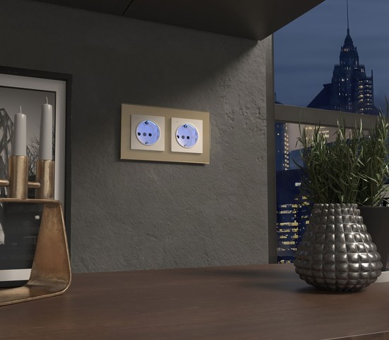 Розетка с подсветкой (слоновая кость) (W1171403)