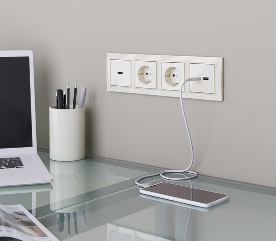 Розетка USB тип A+С (слоновая кость) (W1171803)