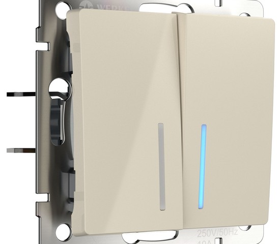 Выключатель двухклавишный проходной с подсветкой (слоновая кость) (W1122103)