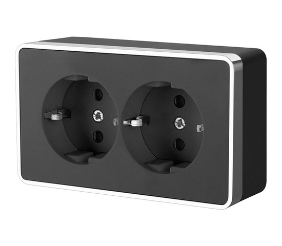 Розетка двойная с заземлением Gallant (черный/хром) (W5072135)