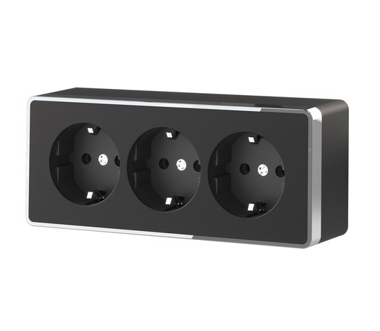 Розетка тройная с заземлением и шторками Gallant (черный/хром) (W5073135)