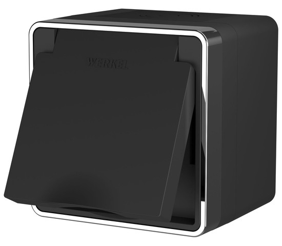 Розетка влагозащ. с зазем. с защит. крышкой и шторками Gallant (черный/хром) (W5071235)