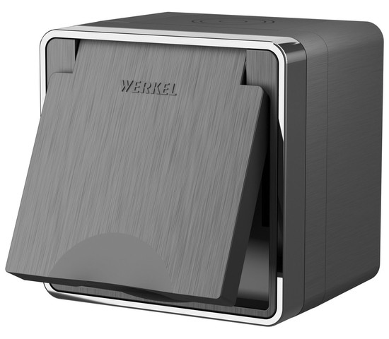 Розетка влагозащ. с зазем. с защит. крышкой и шторками Gallant (графит рифленый) (W5071204)