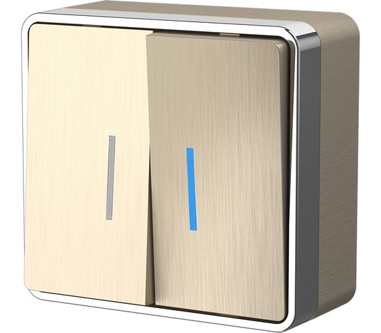 Выключатель двухклавишный с подсветкой Gallant (шампань рифленый) (W5020110)