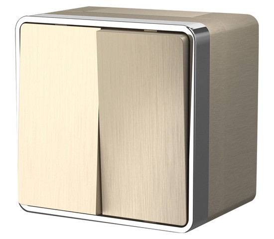 Выключатель двухклавишный влагозащищенный Gallant (шампань рифленый) (WL15-03-02)