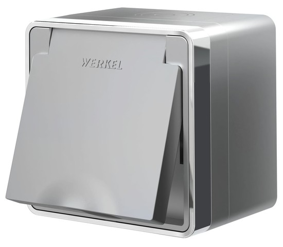 Розетка влагозащ. с зазем. с защит. крышкой и шторками Gallant (серебряный) (W5071206)