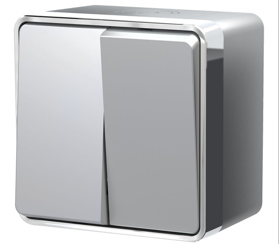 Выключатель двухклавишный влагозащищенный Gallant (серебряный) (W5020206)