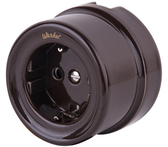 Розетка с заземлением (коричневый) Ретро (WL18-03-01)