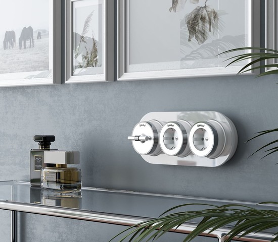 Выключатель на 4 положения двухклавишный Vintage (белый матовый/хром) (W5822050)