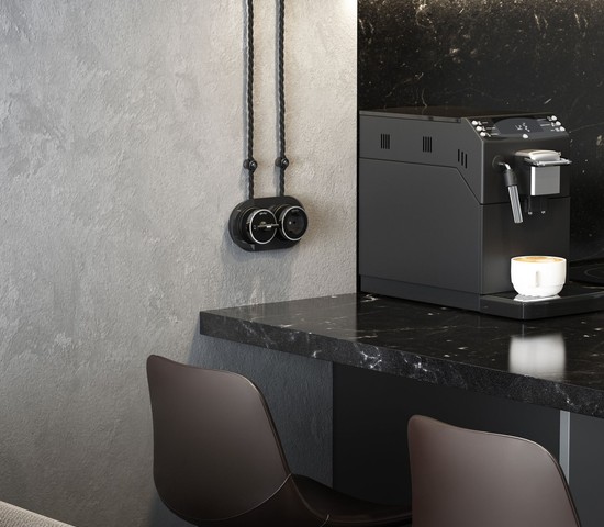 Переключатель одноклавишный Vintage (черный матовый/хром) (W5812051)