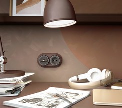 Розетка с заземлением Vintage (мокко матовый/хром) (W5871052)