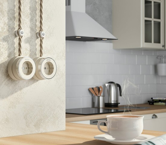 Розетка с заземлением Vintage (слоновая кость матовый/хром) (W5871055)