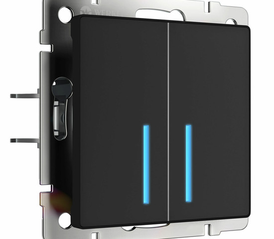 W4520008/ Сенсорный выключатель двухклавишный с подсветкой 1000 Вт (черный)