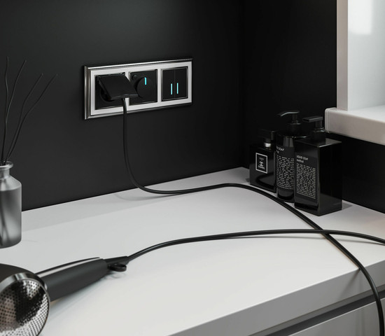 W4520008/ Сенсорный выключатель двухклавишный с подсветкой 1000 Вт (черный)