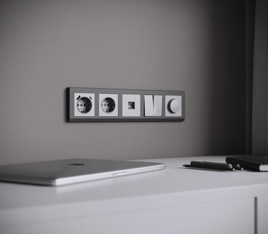 W1122165/ Выключатель двухклавишный проходной с подсветкой (серебряный матовый)