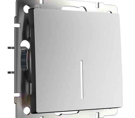 W1112165/ Выключатель одноклавишный проходной с подсветкой (серебряный матовый)