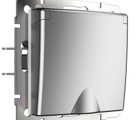 W1171265/ Розетка влагозащ. с зазем. с защит. крышкой и шторками (серебряный матовый)