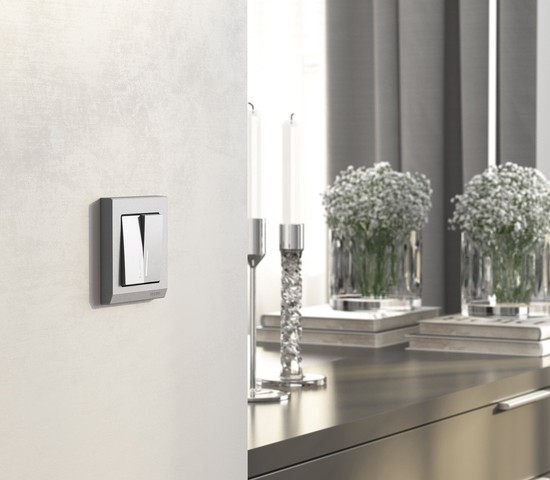 W1120165/ Выключатель двухклавишный с подсветкой (серебряный матовый)