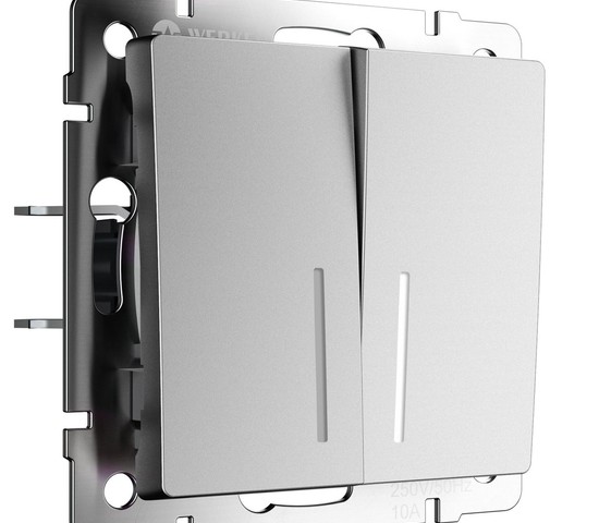 W1120165/ Выключатель двухклавишный с подсветкой (серебряный матовый)