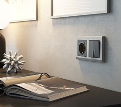 W1171764/ Розетка с заземлением, шторками и USB тип A+C  (графит матовый)