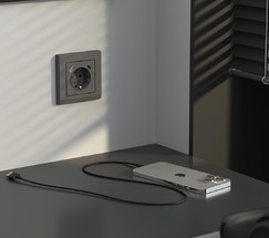 W1171764/ Розетка с заземлением, шторками и USB тип A+C  (графит матовый)